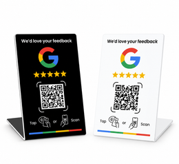 Google Review NFC counter stands in black and white