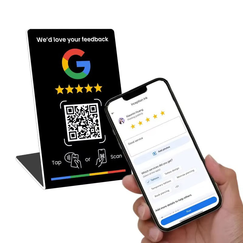 Google review NFC counter stand with phone review screen